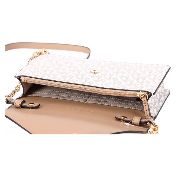 Michael Kors Jet Set Travel Small Signature Clutch Crossbody Vanilla Pale Gold - Picture 9 of 10